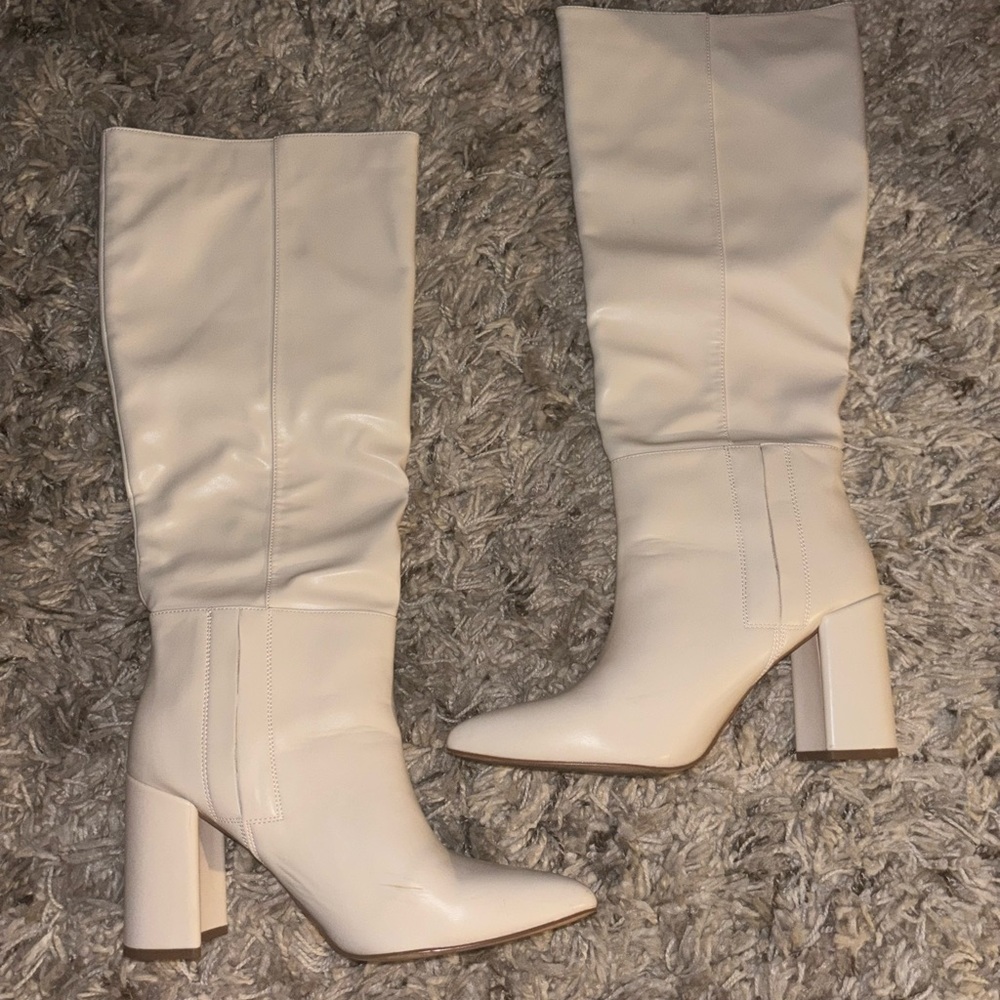 Lulu’s Knee High White Heeled Boots
